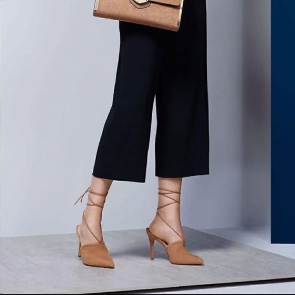 Aldo “Carolina” Suede Tan Mules with Ankle Straps (Size: 8.5)
